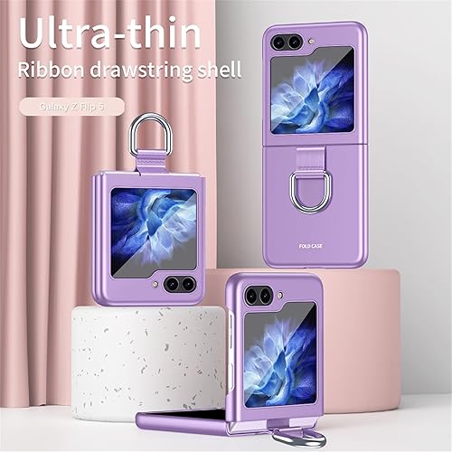 Miniatura 9 de Funda compatible con Samsung Galaxy Z Flip 5 5G con anillo, a prueba de golpes, funda protectora para Samsung Galaxy Z Flip5 5G QHZH, color negro