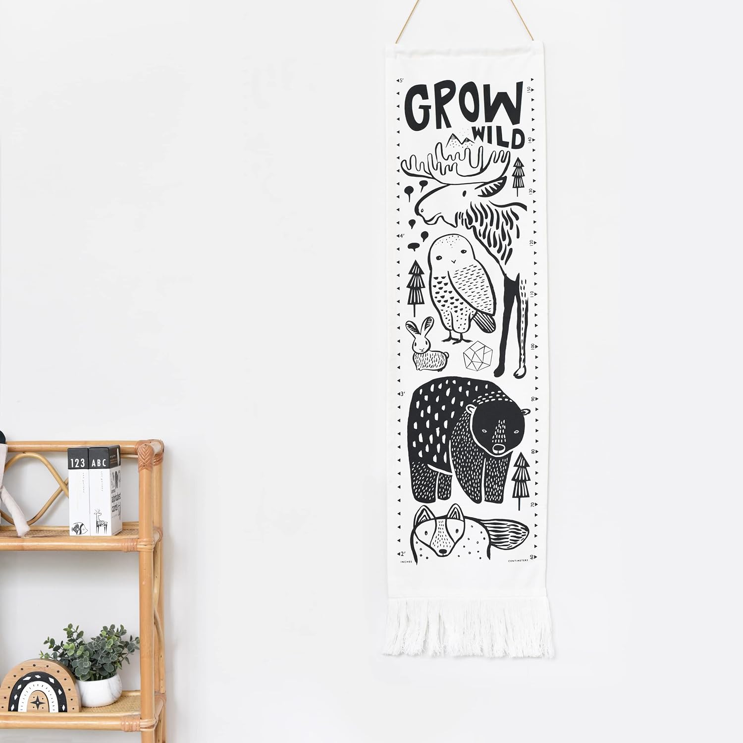 Wee Gallery Canvas Growth Chart for Kids, Toddler Height Tracker Ruler, 44x13 Inches Nursery Wall Hanging Decor, Organic Cotton Growth Chart, Modern Keepsake for Home or Playroom, Nordic