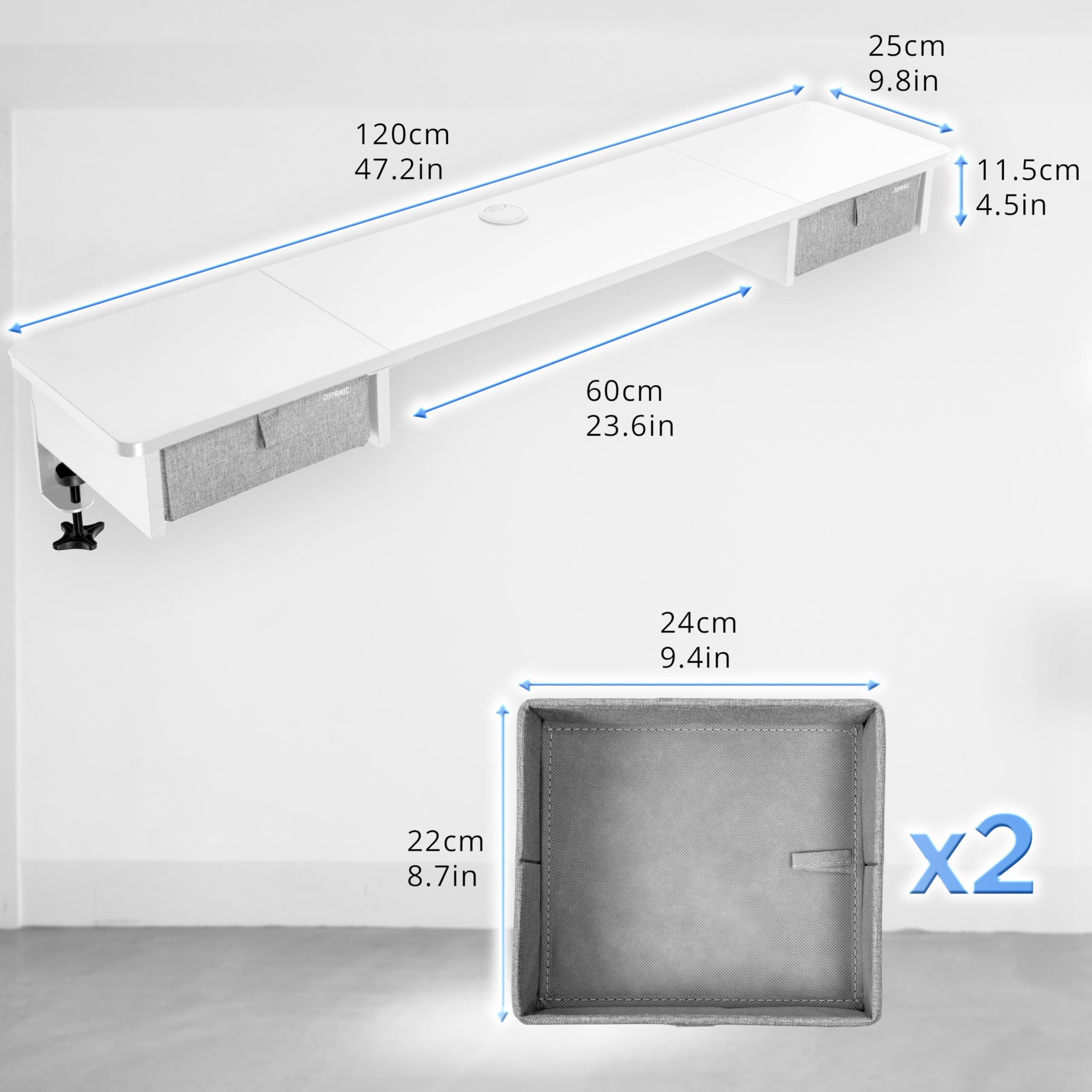 Duronic DD2 WE 120 cm DeskTop Bianco con 2 cassetti | Compatibile con tutti i Desk Top da 120 cm | Accessorio per scrivania | Professionale estetico e organizzato | Superficie per sollevare lo schermo