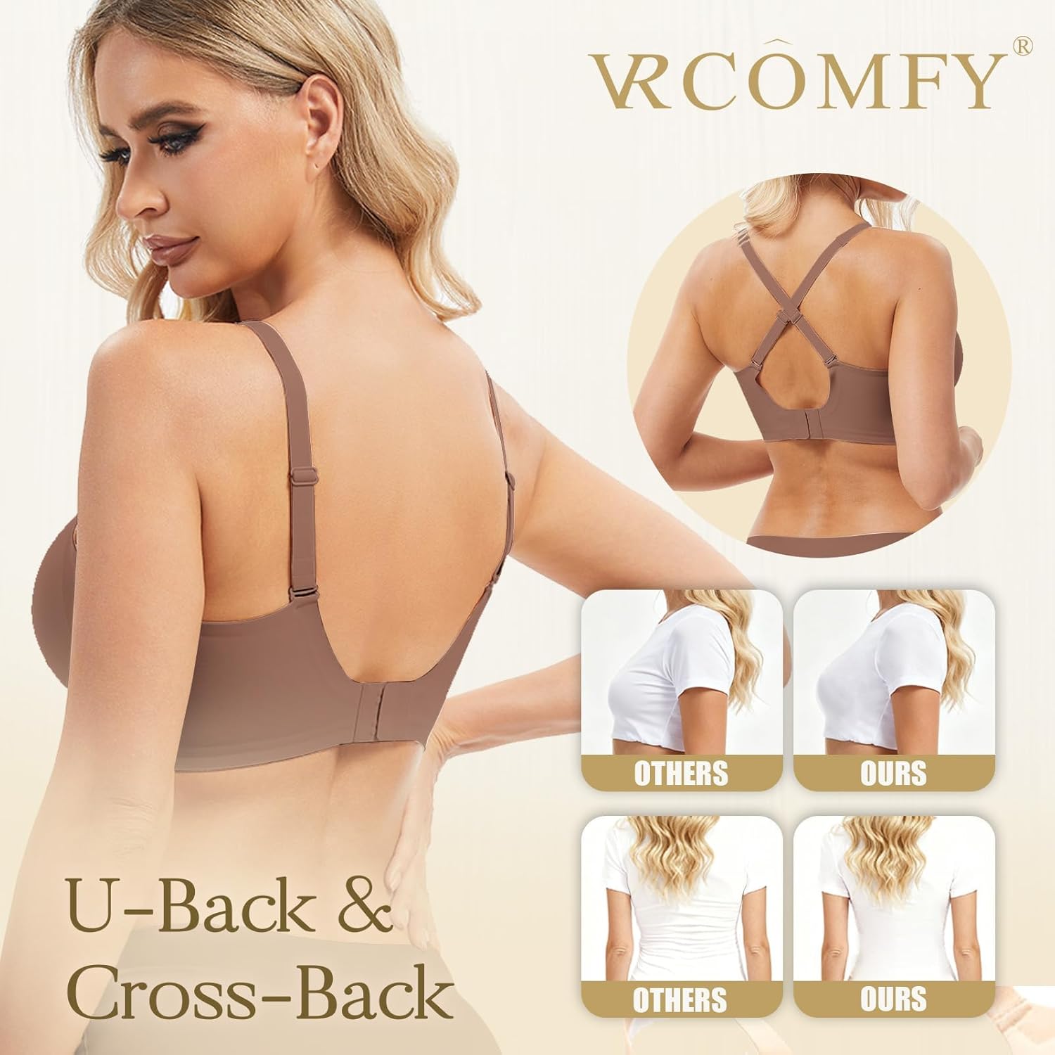 Jelly Wireless Bra Deep V Push Up Seamless T-Shirt Comfortable Plunge No Underwire Bras with Adjustable Straps Everyday Bras - Image 4