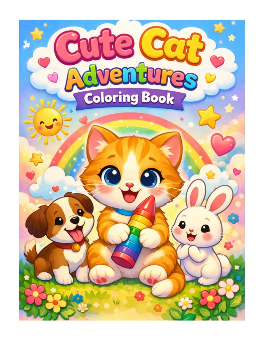 Cute Cat Adventures Coloring Book for Kids Ages 3–8: Fun & Easy Animal Coloring Pages with Adorable Cats, Friends & Creative Activities