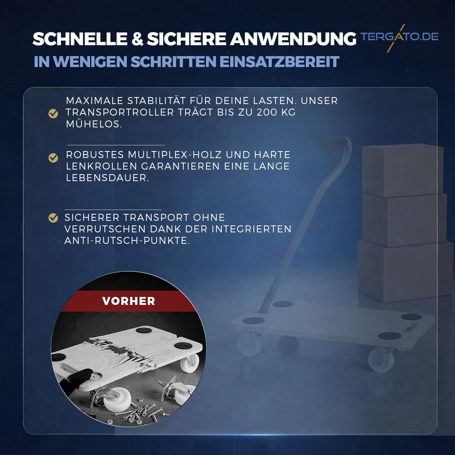 HSI Transportwagen mit Griff 590x290 - Transportroller Schwerlast bis zu 200 kg, Möbelroller, Rollbrett mit harten Rollen, Transportwagen für Möbel oder Waschmaschine, Anti-Rutsch-Pads