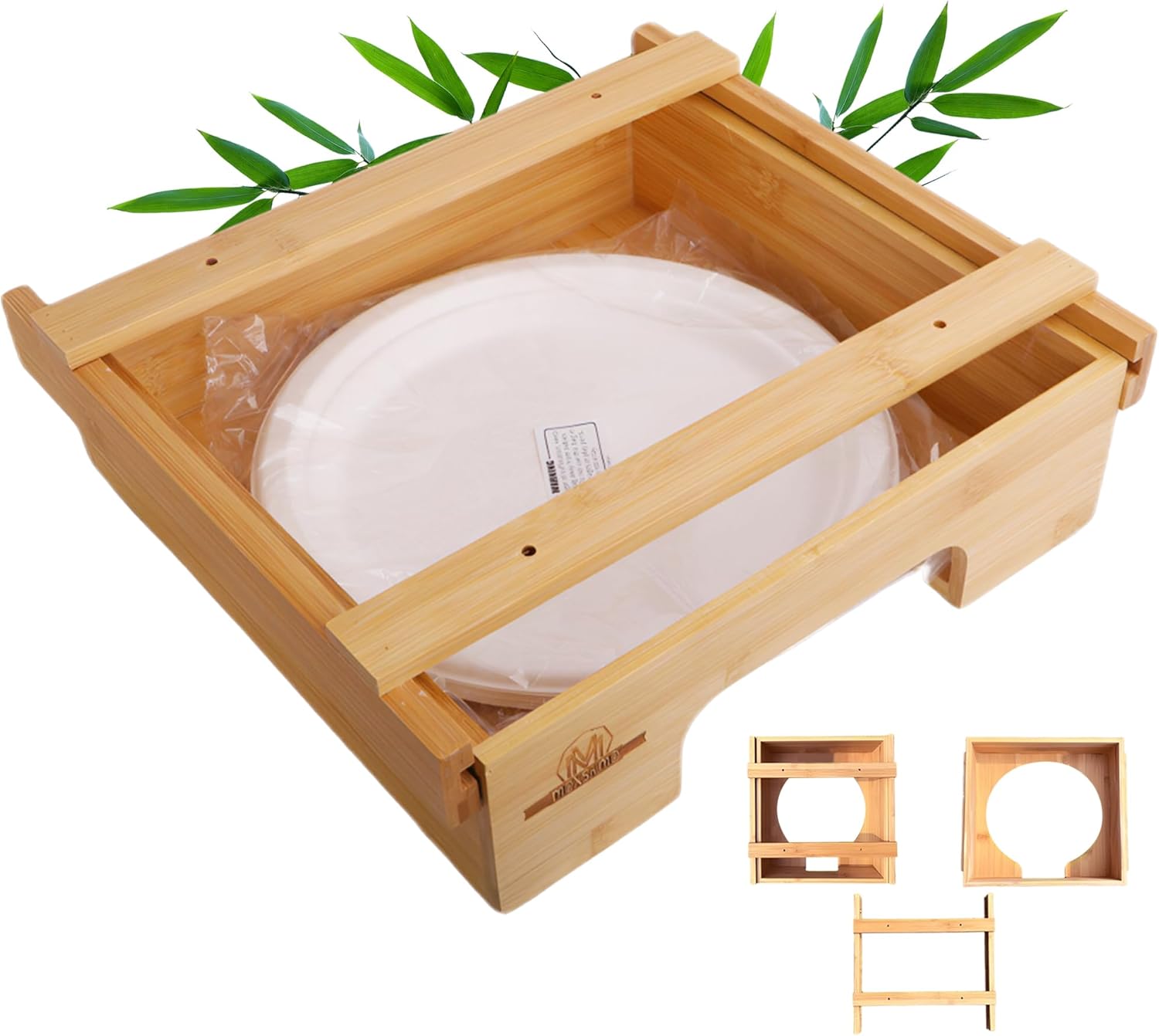 Bamboo Paper Plate Dispenser & Organizer – 10 Inch | Eco-Friendly Storage for Disposable Plates | Includes 10 Plates – Ideal for Kitchen & Cabinet Organization