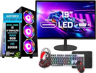 PC Gamer Blue PC Intel Core i5 4ª 8GB GTX 1650 4GB HD 500GB Monitor 19" - Kit Gamer Teclado Mouse Headset - Fonte 500w