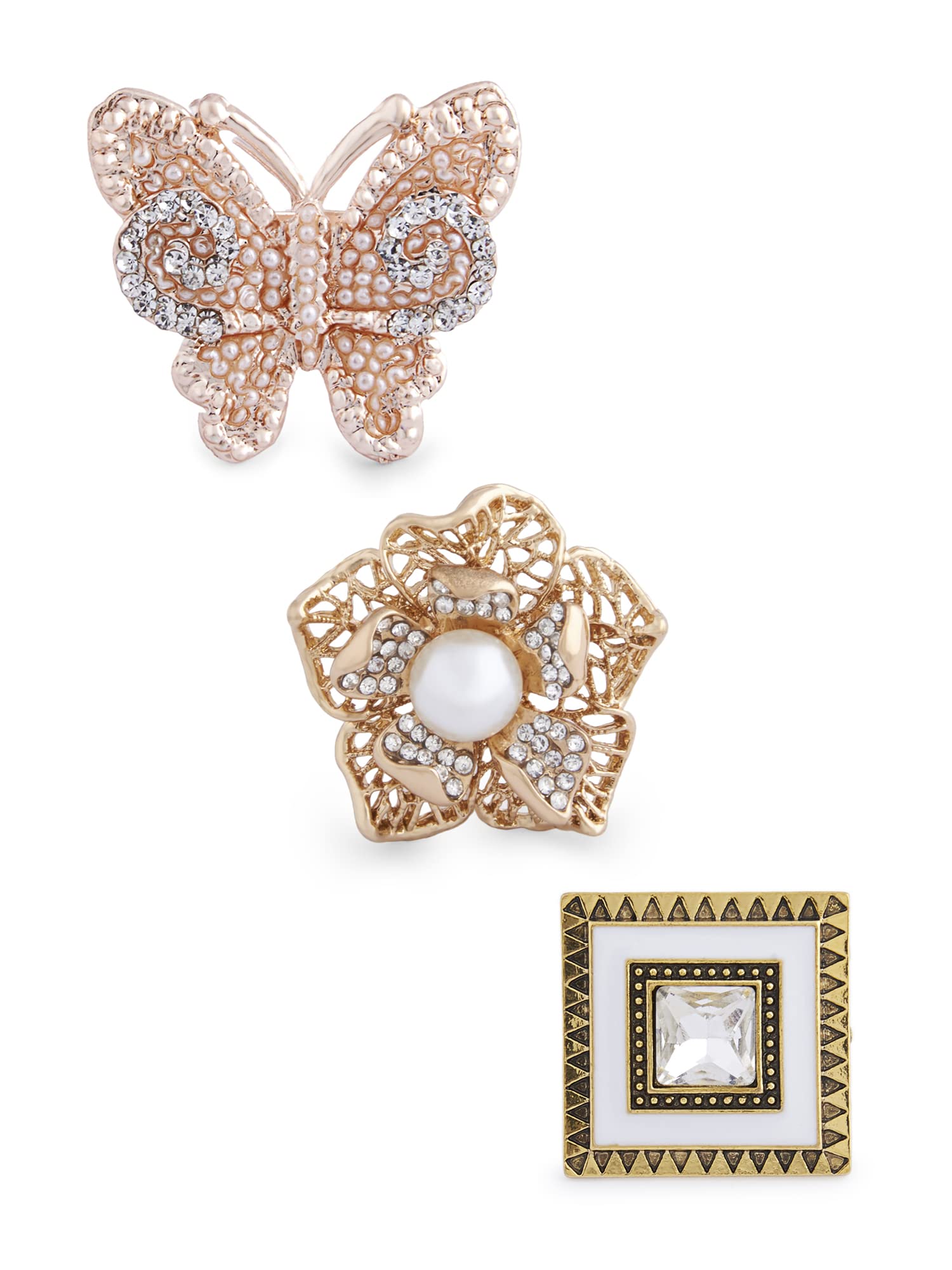 ZAVERI PEARLS Set of 3 Gold & Rose Gold Contemporary Adjustable Finger Rings For Women-ZPFK13395 (B09XHNFMRJ) Amazon Price History, Amazon Price Tracker