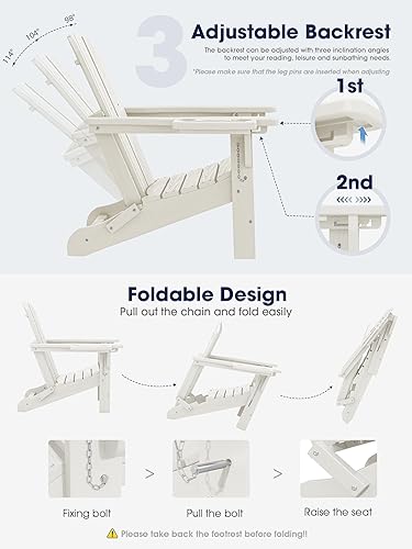 Miniatura 4 de KINGYES Silla Adirondack plegable ajustable con reposapiés y organizador de reposabrazos multifuncional 4 en 1, silla Adirondack plegable de HDPE