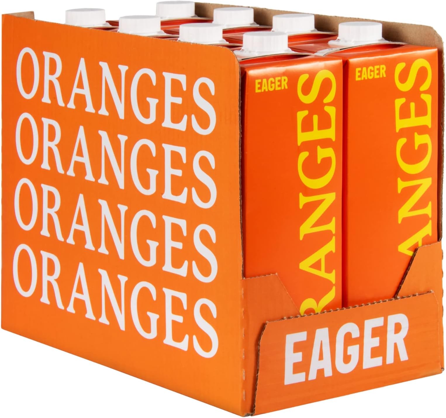 Eager Smooth Orange Juice 100% Squeezed, Refreshing Fruit Drink, No Bits, NFC Not From Concentrate, 1 Litre (Pack of 8)