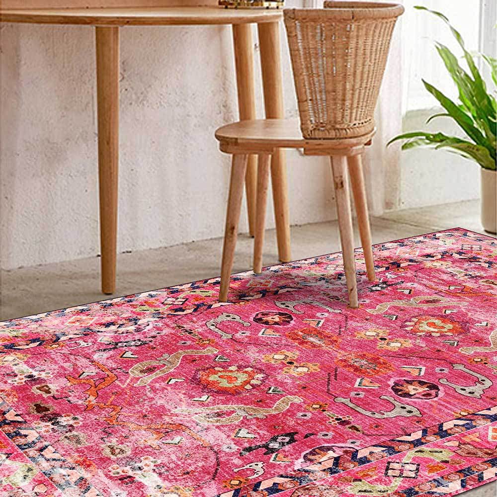 Tapis poil ras lavable et antidérapant pour salle à manger rouge