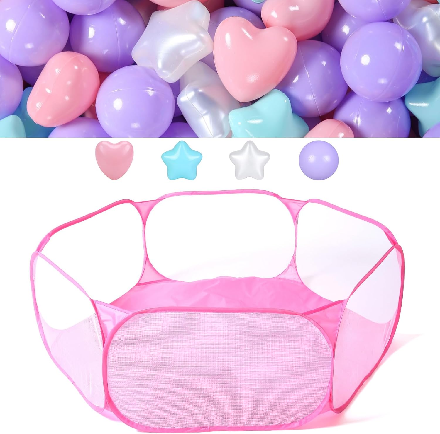STARBOLO Cute Pink Kids Ball Pit Pool Play Tent, 100 Toy Ball Play Pool Foldable Play Tent for Kids Toddlers Girls Boys Indoor and Outdoor