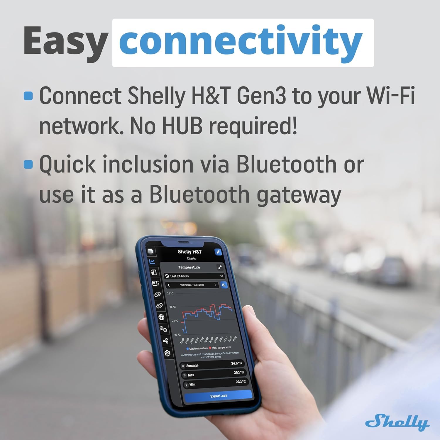 Shelly H&T Gen 3 Lot de 2 capteurs de température et d'humidité Wi-Fi et Bluetooth - Automatisation domestique - Pas de hub nécessaire - Longue durée de vie de la batterie - Montage mural
