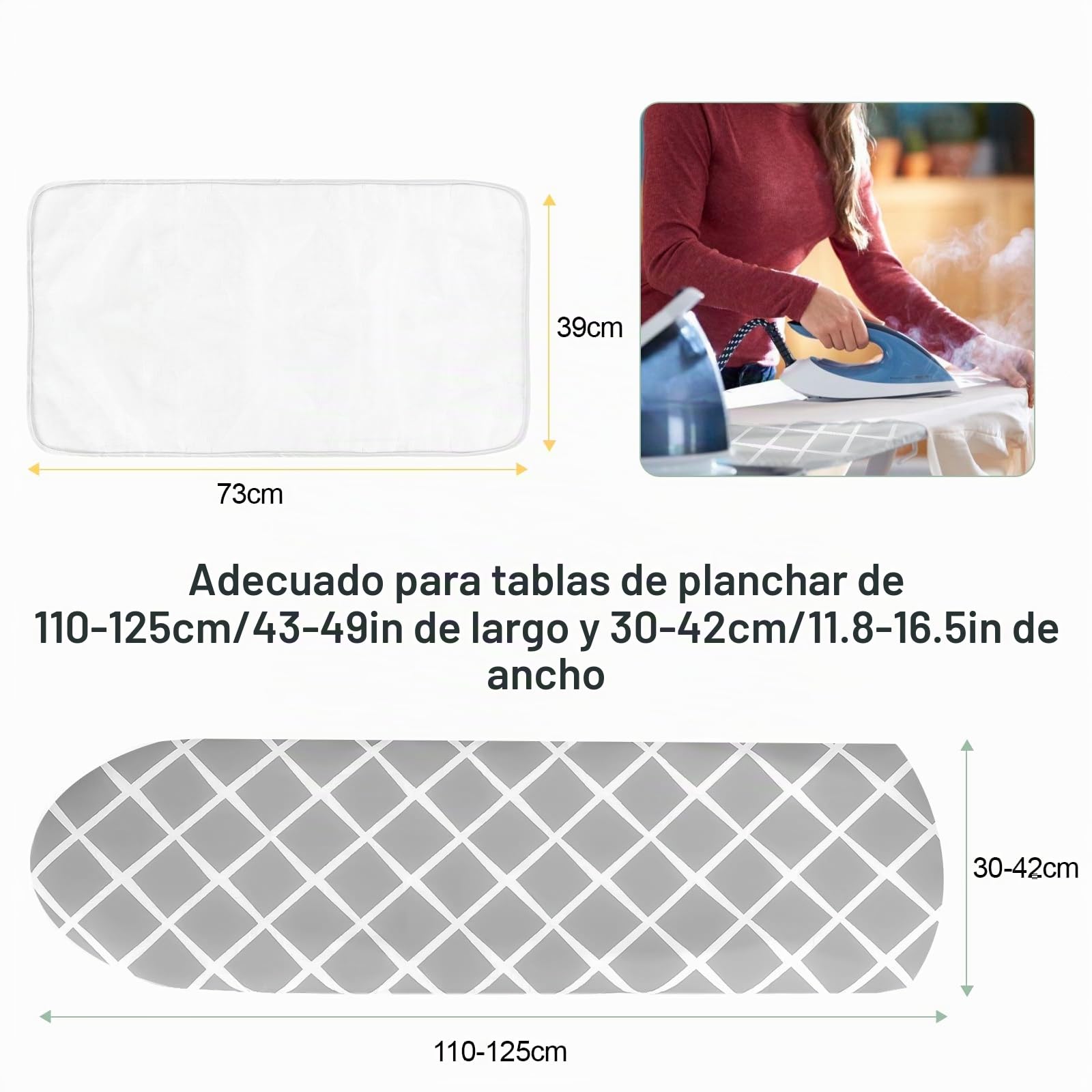 Funda Tabla Planchar, 100% Algodón Engrosado, Funda Para Tabla De Planchar Turbo De Tres Capas, Adecuada Para Tabla De Planchar De 110-125 * 30-42 Cm Con Paño De Planchar