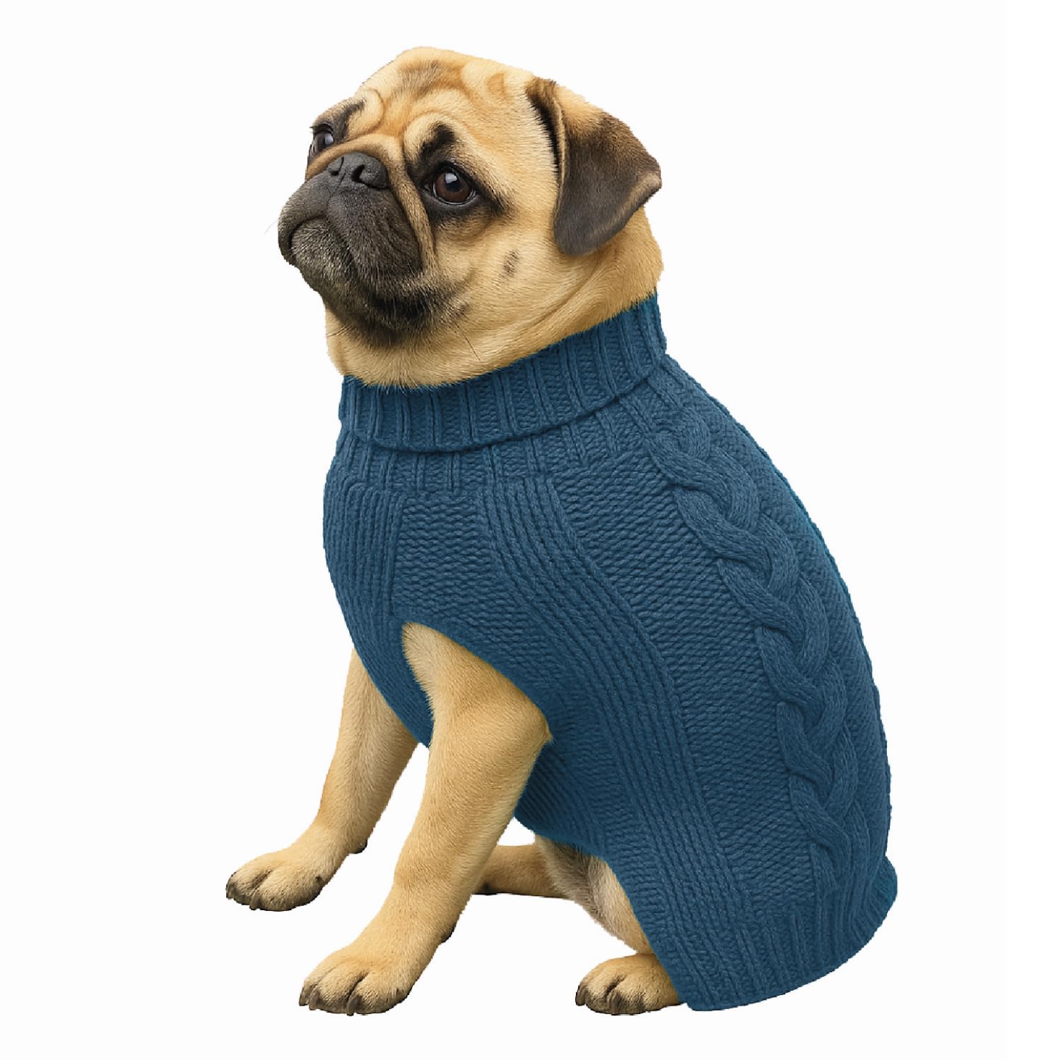 HugglePets Cable Knit Winter Dog Jumper - Navy Blue (Small 35cm) Deep Weave Dog Clothes with Under Body Protection, Short Sleeve Fit & Collar Hole. Machine Washable Sweater for Dogs & Pets.