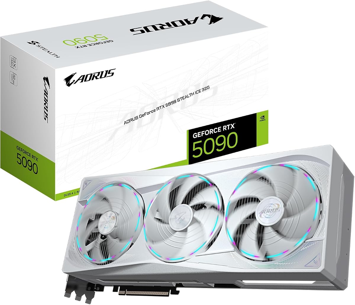 AORUS GeForce RTX 5090 Stealth ICE 32G Graphics Card, 32GB 512-bit GDDR7, PCIe 5.0, WINDFORCE Cooling System, Versatile VGA Holder, GV-N5090AORUSST ICE-32GDVideo Card