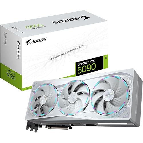 GIGABYTE AORUS GeForce RTX 5090 Stealth ICE 32G Graphics Card, 32GB 512-bit GDDR7, PCIe 5.0, WINDFORCE Cooling System, Versatile VGA Holder, GV-N5090AORUSST ICE-32GDVideo Card