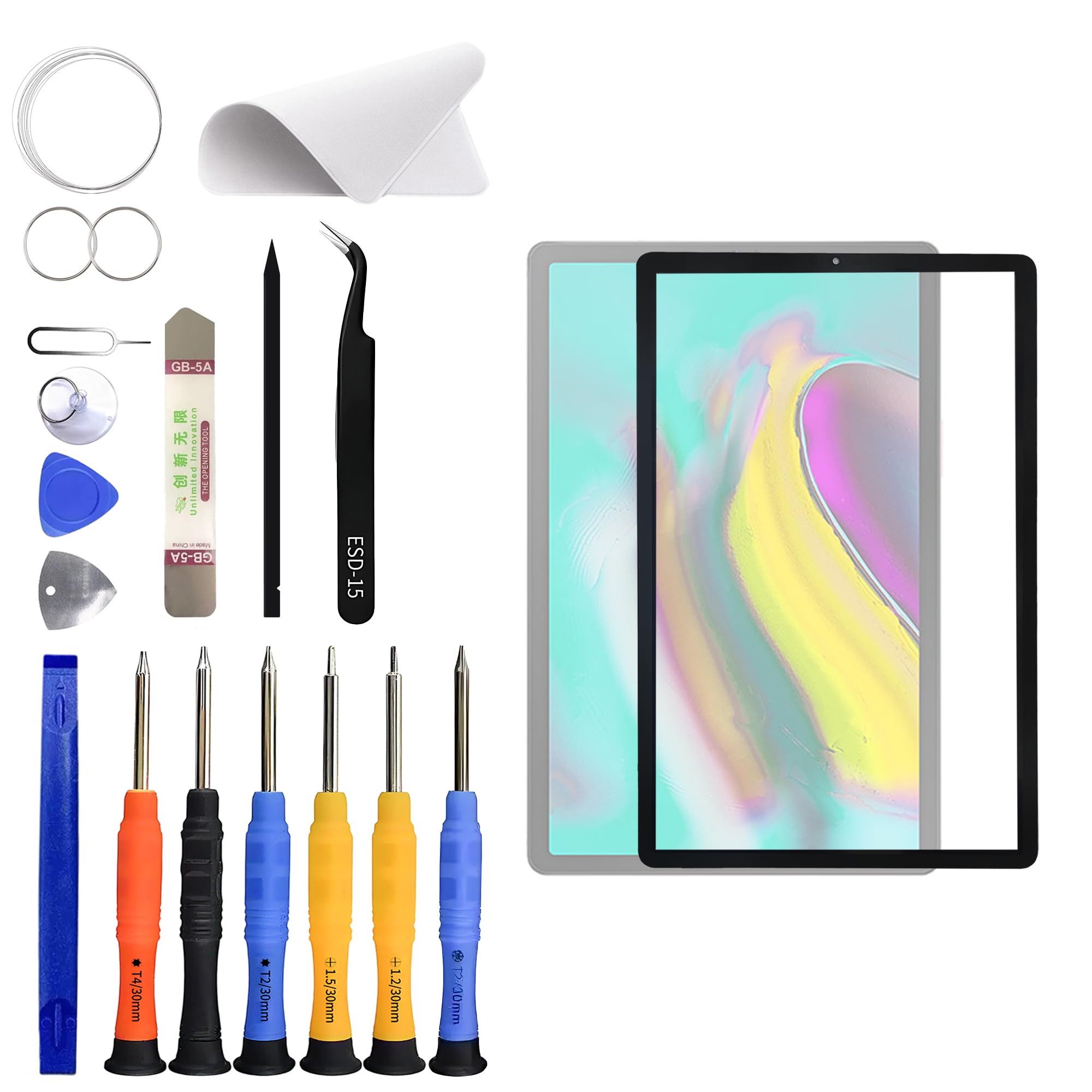 Kit de réparation d'écran en verre avant pour Samsung Galaxy Tab S5e [avec adhésif OCA] [pas d'écran LCD] 10,5" avec kit d'outils