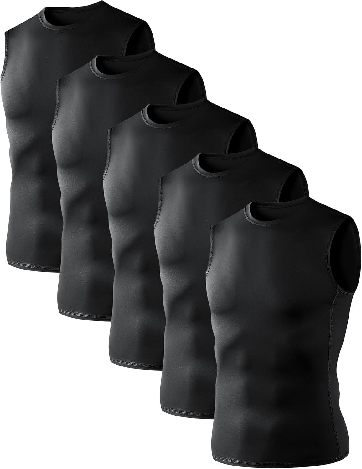 OYGSieg 5/6 Pack Men's Athletic Compression Shirts Sleeveless Tank Top Base Layer Sports Workout Shirts for Basketball