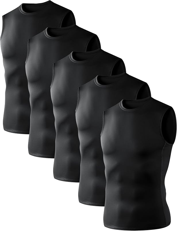 OYGSieg Paquete de 5/6 camisetas sin mangas de compresión para hombre, camisetas de capa base | Camisas de compresión atléticas para hombres, tanques de entrenamiento de capa base sin mangas para baloncesto deportes entrenamiento diario