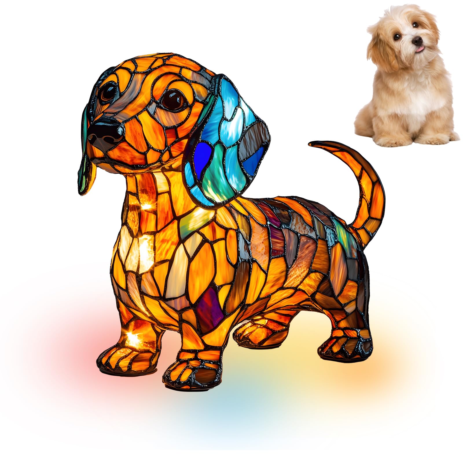 Atlodas Dachshund Lamp, Dogs Stained Resin Tabletop Night Light