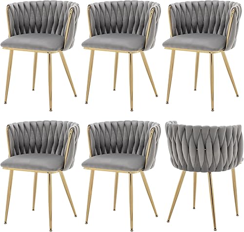 Miniatura 19 de Juego de 4 sillas de comedor de terciopelo, modernas sillas de comedor tapizadas con patas de metal dorado para comedor, tocador, cocina, sala de