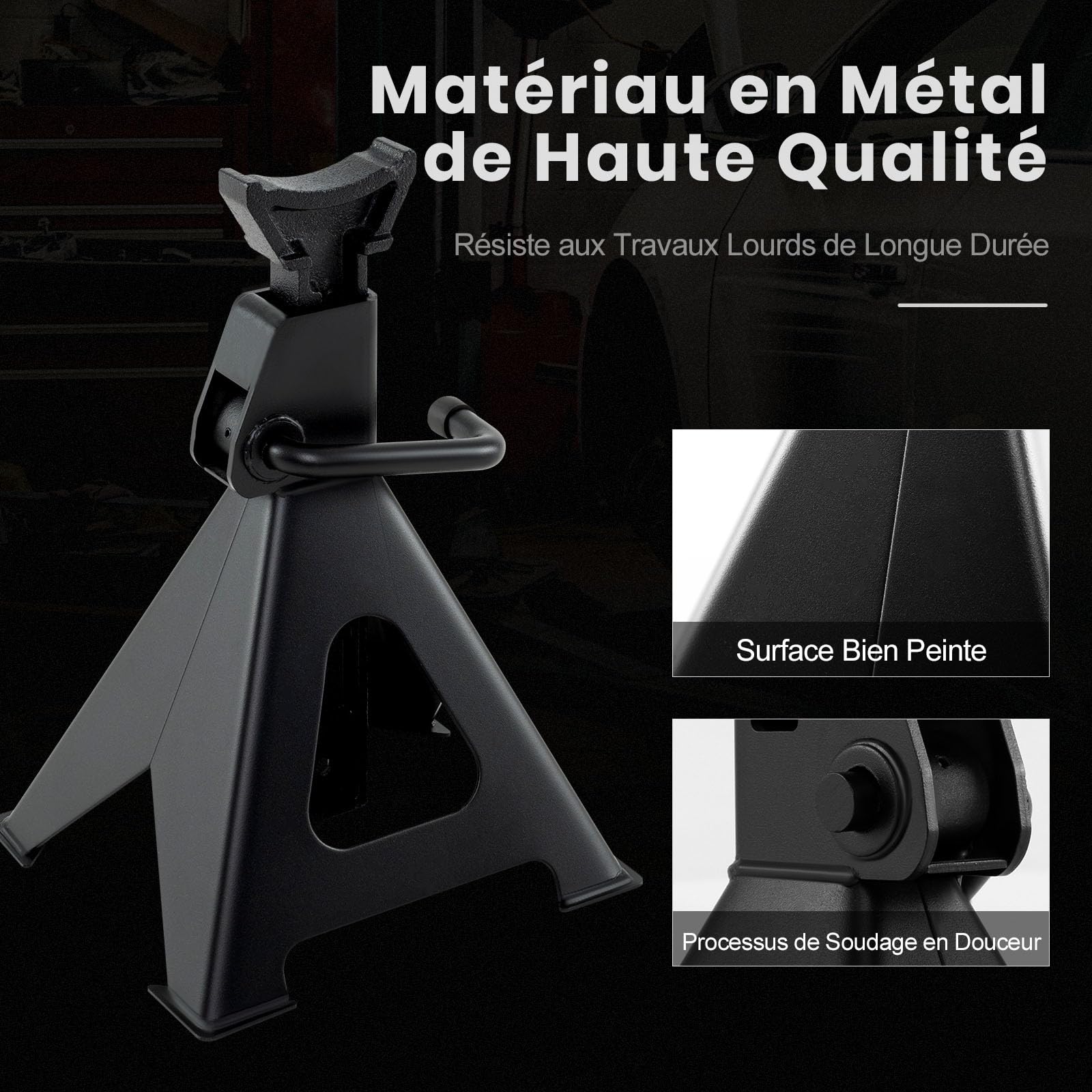 GYMAX Lot de 2 Chandelles Voiture, Capacité Max. 5,896 kg Chacune, Hauteur Réglable 14 Niveaux de 36 à 58,5cm, Verrouillage Sécurisé, Métal Robuste, pour Garage Automobile