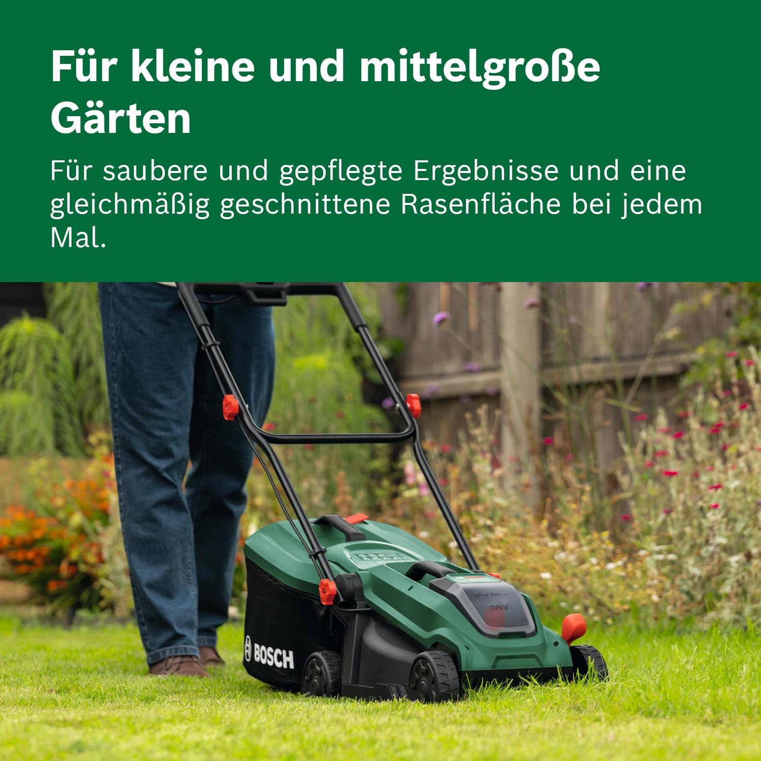 Bosch ROTAK18V-32 Akku-Rasenmäher 32 cm Schnittbreite 25-65 mm 35 l Grasfangkorb inkl. Akku Ladegerät