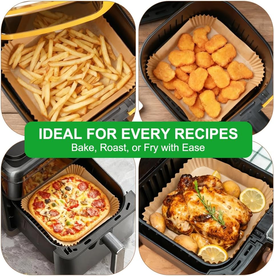 BYKITCHEN Large Air Fryer Liners for 8-12QT XL Airfryer, Compatible with CHEFMAN 8QT/ 10 QT/ 12QT & Instant Pot 10QT, 200PCS 10 Inch Disposable Airfryer Parchment Paper Liner, Air Fryer Accessories