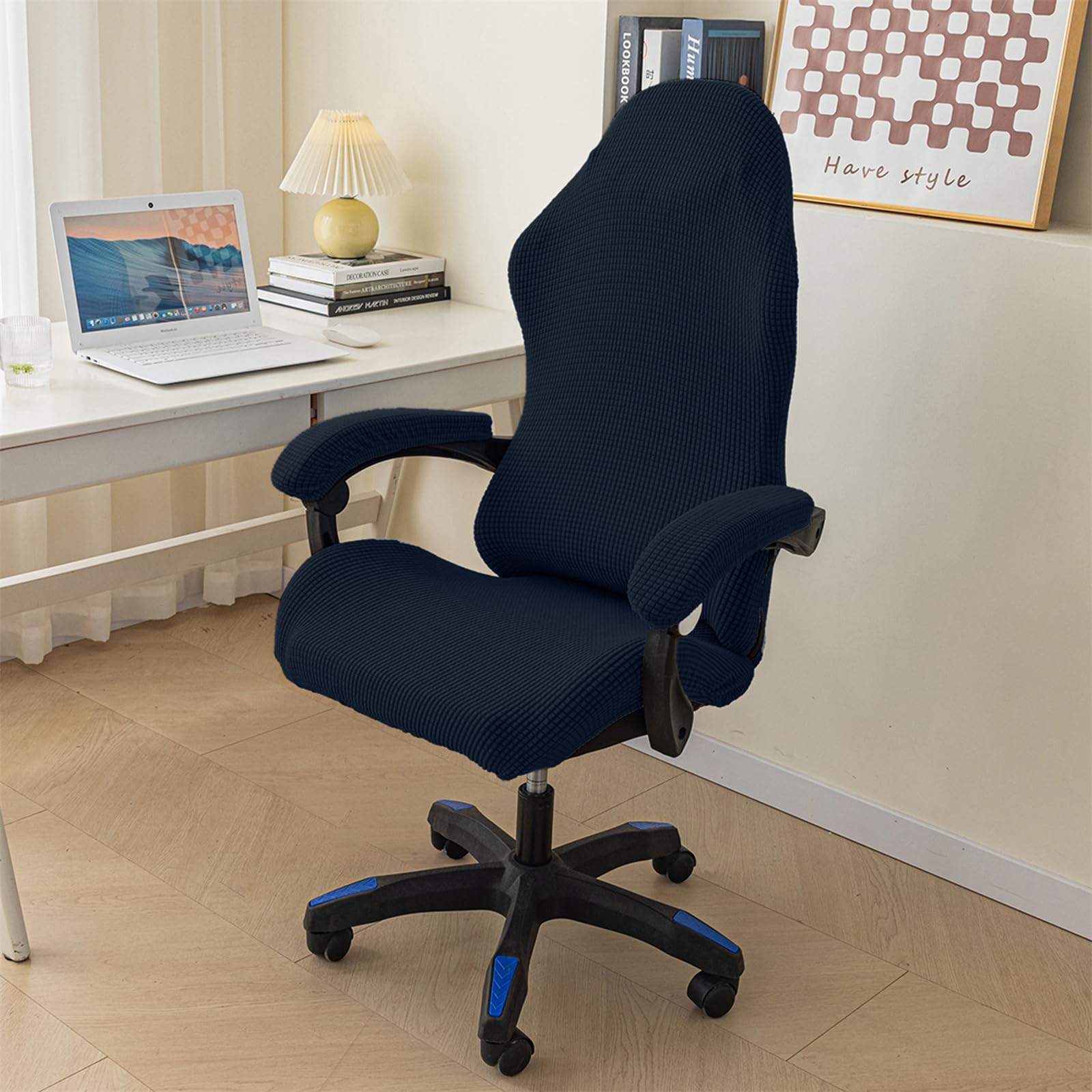 Highdi Funda para Silla Gaming Elasticas, Fundas para Sillas de Juego de Oficina con Reposabrazos Universa Lavable Removible Protector para Silla de Ordenado (Azul Marino)