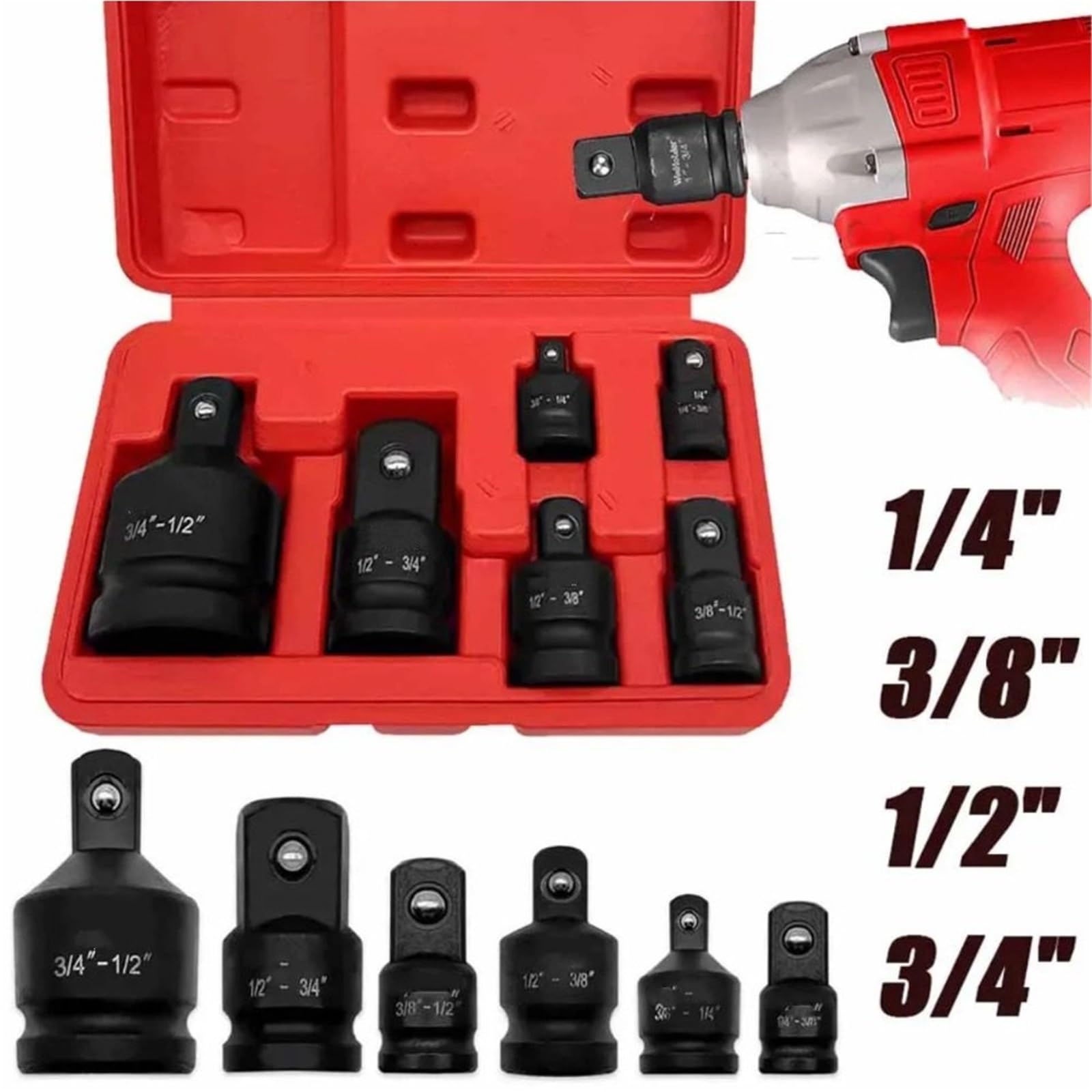6 szt. Zestaw adapterów klucza nasadowego udarowego 1/4 3/8 1/2 3/4 Cal Adapter z napędem kwadratowym Zestaw przedłużek