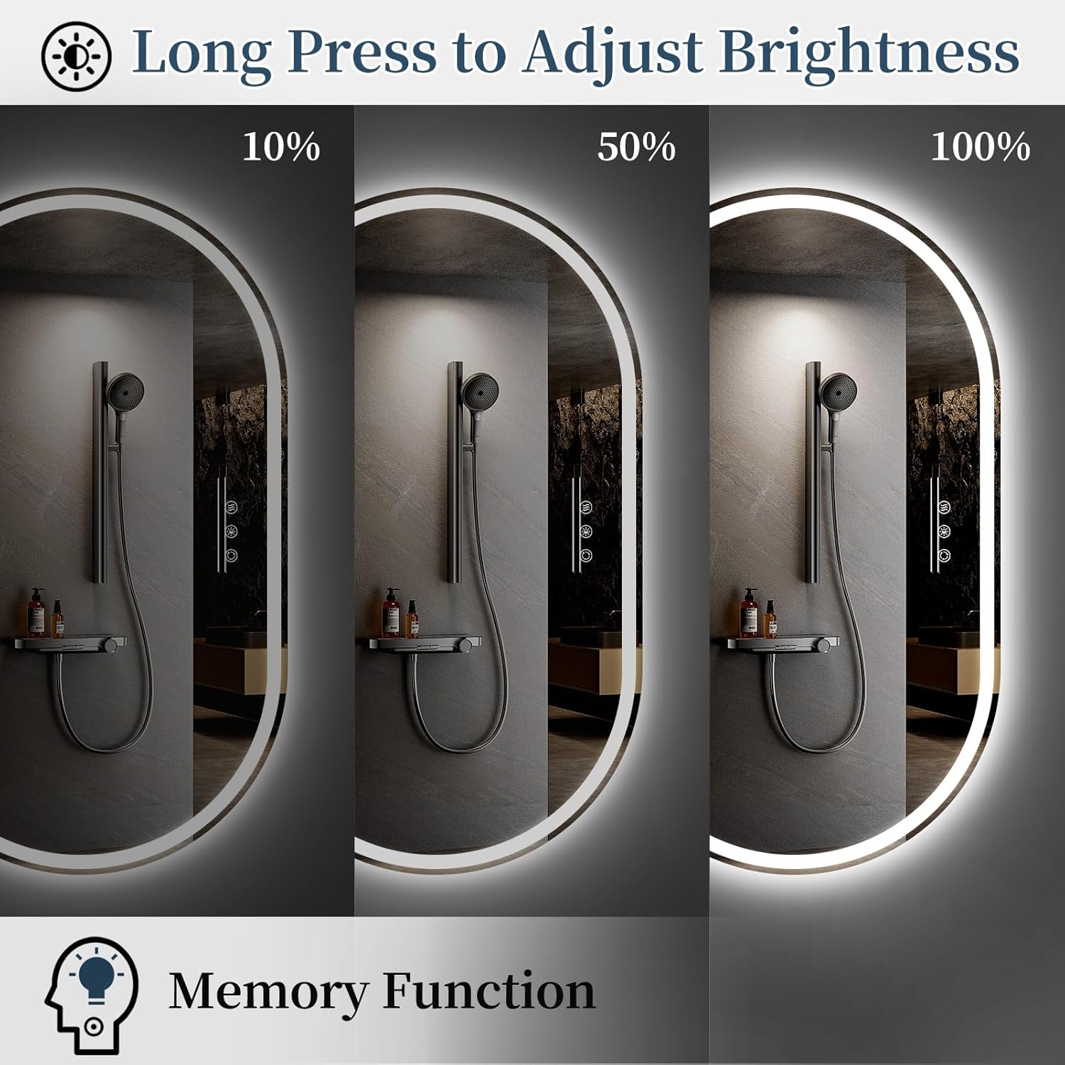 40 x 24 Inch Oval Bathroom Mirror with Lights, Pill-Shaped LED Mirror for Bathroom, Fogless, Dimmable, 3 Color Changing, Shatterproof