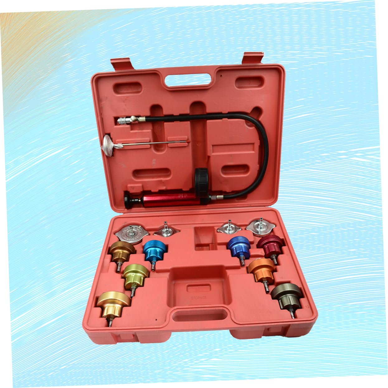 SOLUSTRE 14Pcs Water Pressure Tester Tool Kit for Car Radiator Leak Detection and Cooling System Maintenance Includes High Powered Pump and Easy to Read Gauge