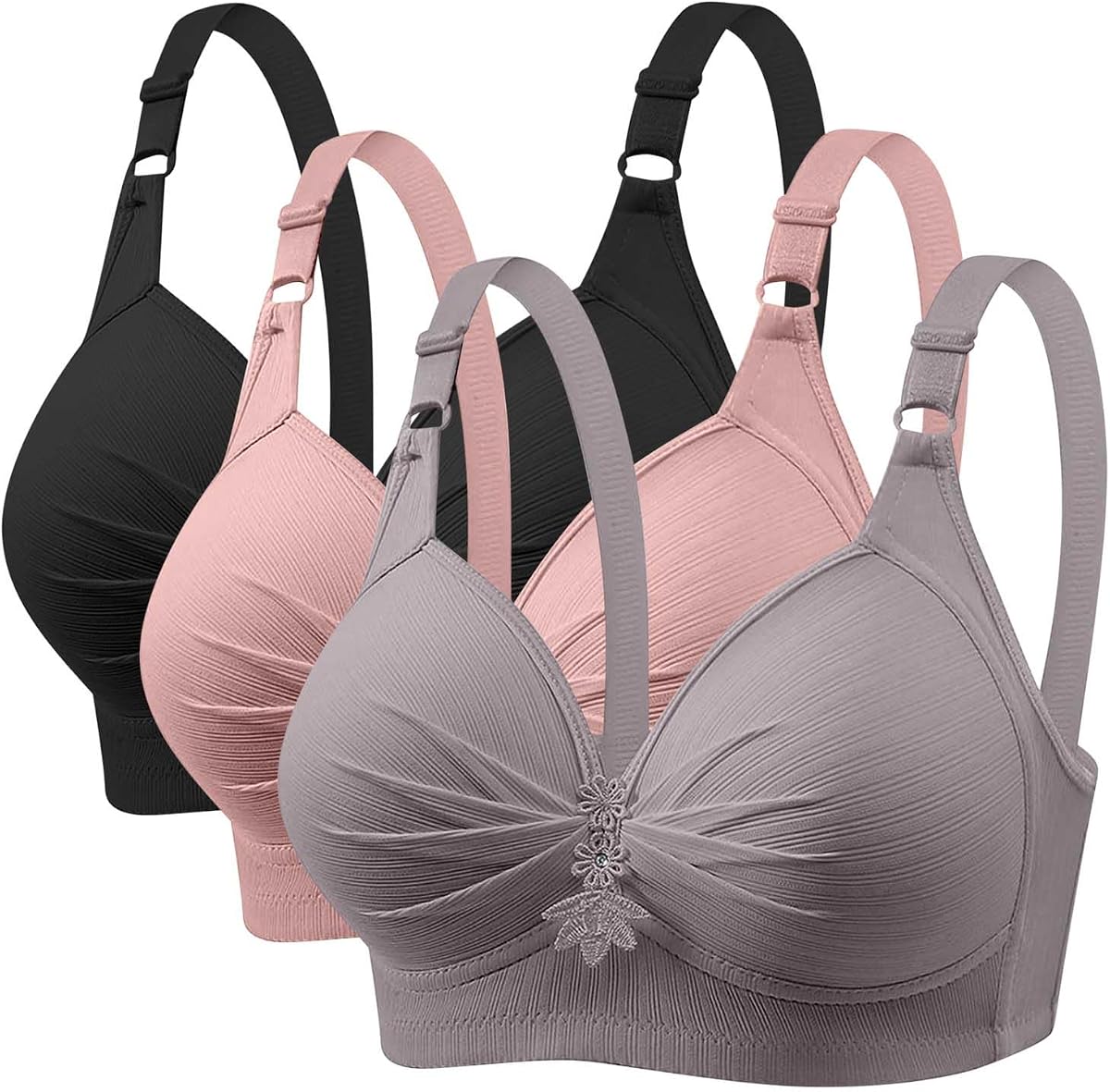 Sujetadores para mujer, paquete de 3 sujetadores de cobertura completa, push up, sin aros, sujetadores de talla grande, cómodos, deportivos, de alto apoyo