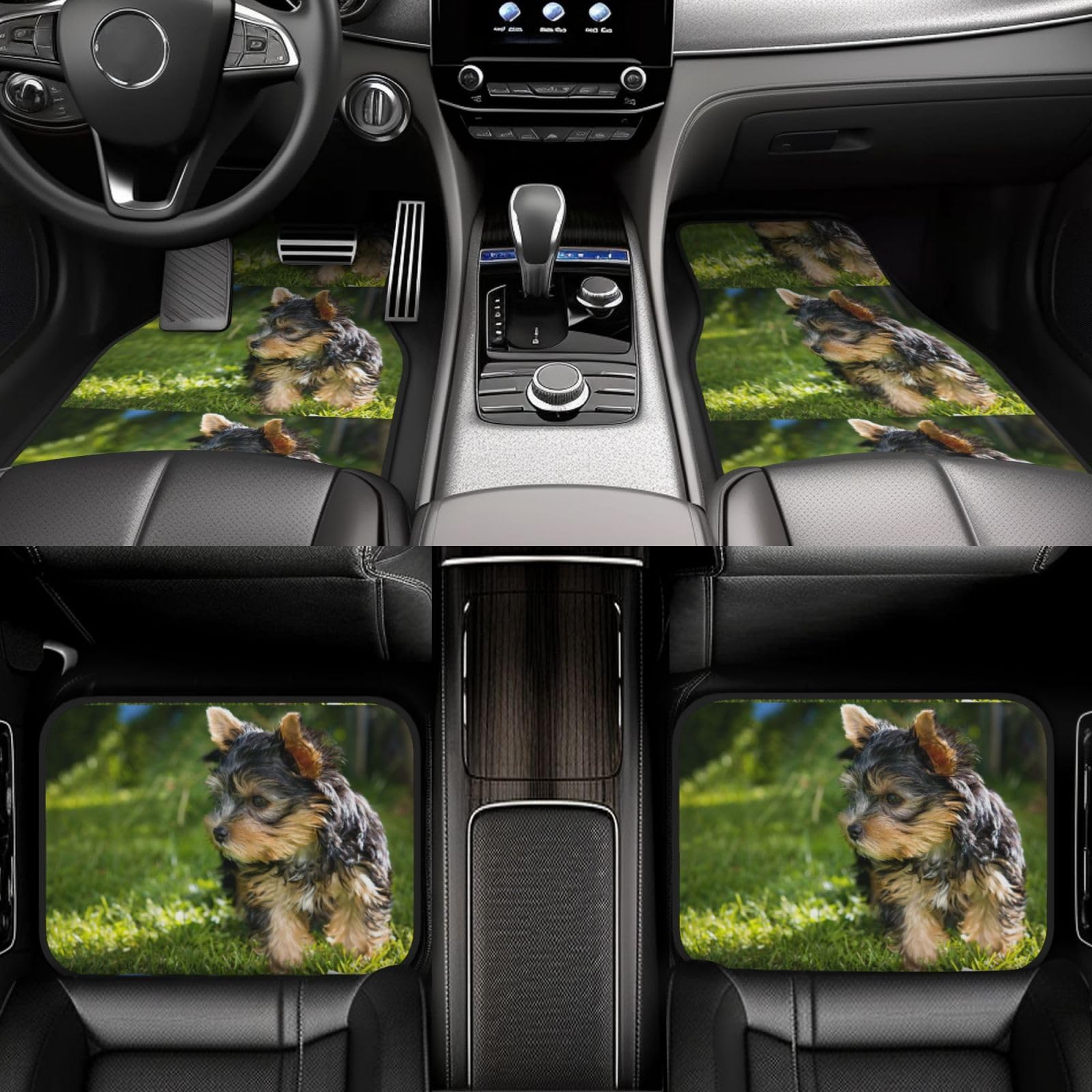 Yorkshire Terrier, grün, süße Hunde, 4er-Set Auto-Fußmatten, Neopren-Fußmatten für Fahrzeuge, rutschfeste Auto-Fußmatten, Autozubehör