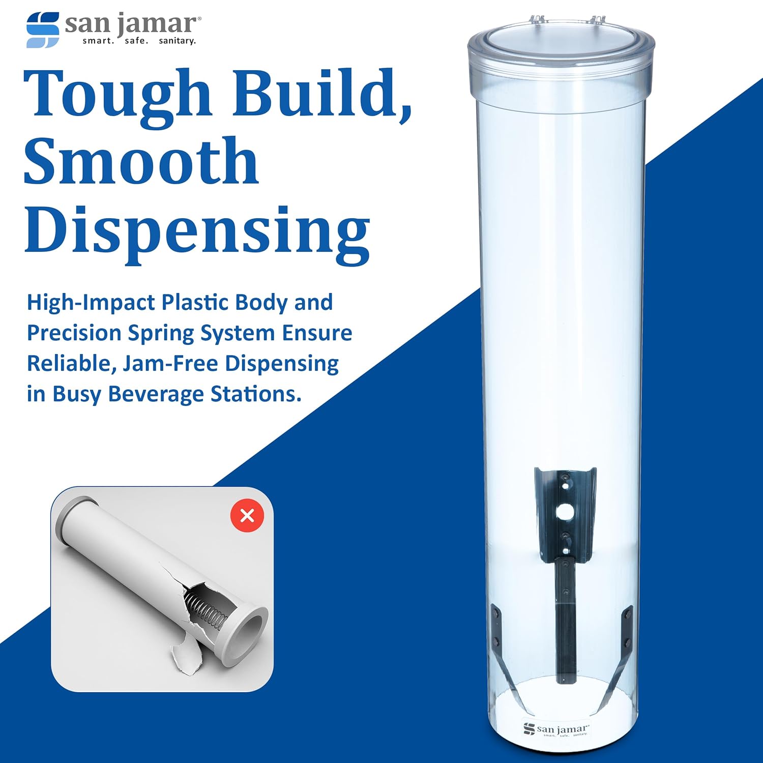 San Jamar Medium Pull-Type Cup Dispenser 4-10 Oz. Cups with Flip Cap for Restaurants, Home, And Office, Plastic, 16 Inches, Arctic Blue, (Pack of 24)