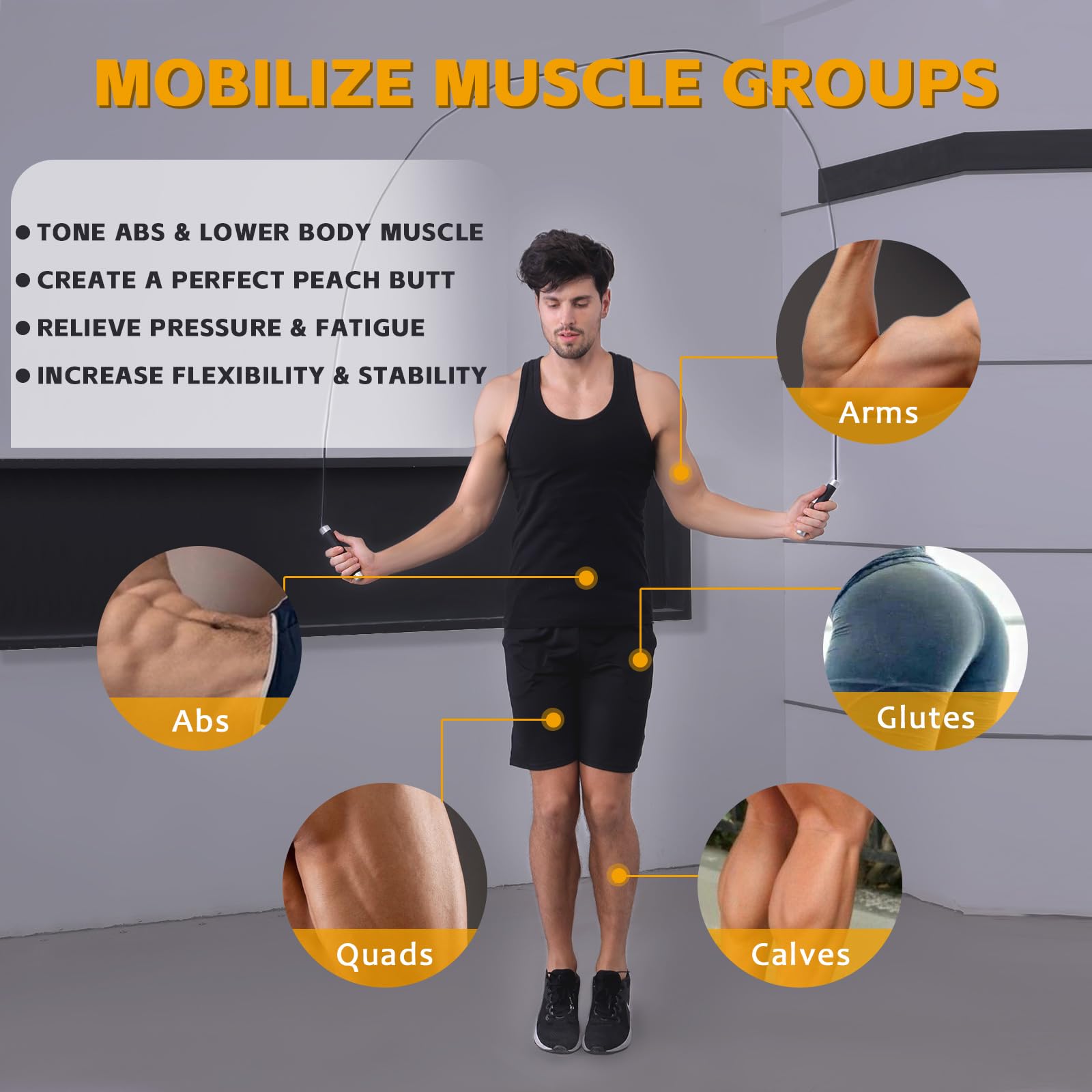 Cuerda de saltar con peso, cuerda de saltar ajustable, cuerda de saltar pesada con mango de peso extraíble, cuerda de saltar para ejercicio, boxeo, sana, fitness, pérdida de peso