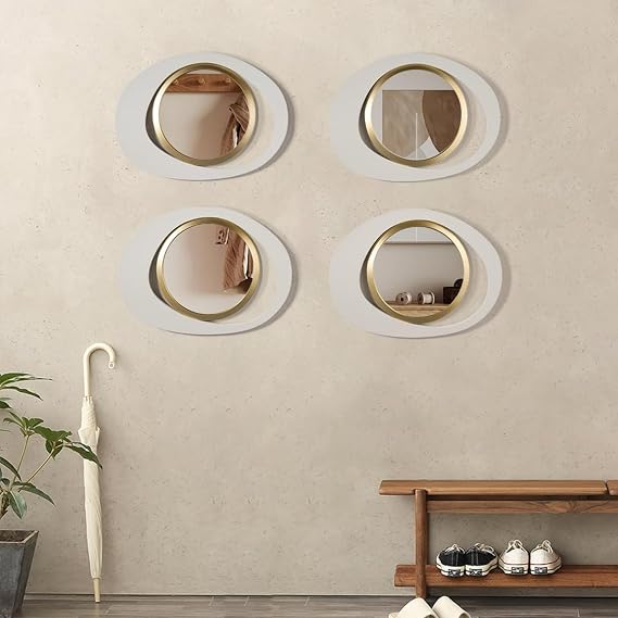 homary Decorative Wall Mirror, 4-Piece Modern 23.6 Large White & Gold Abstract Wall Mirror Decor for Living Room, Bedroom, Dining Room and Bathroom