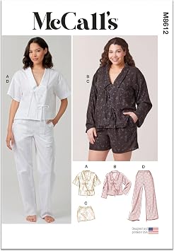 McCalls M8612AA Misses Pajama Shirt and Shorts Sewing Pattern Packet, Design Code M8612, Sizes XS-S-M-L-XL