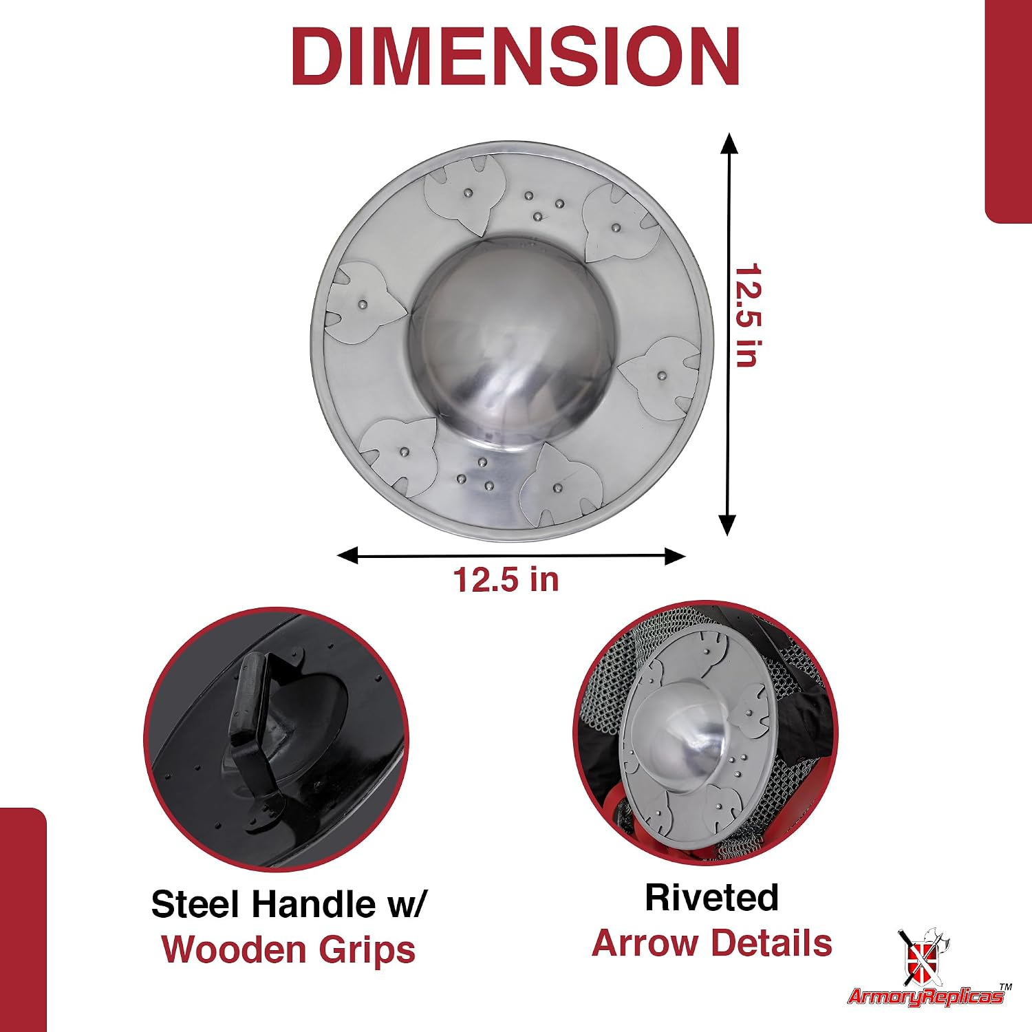 Armory Replicas™ - Battle-Ready Medieval Buckler Shield - 16-Gauge Steel Construction - Functional & Stylish
