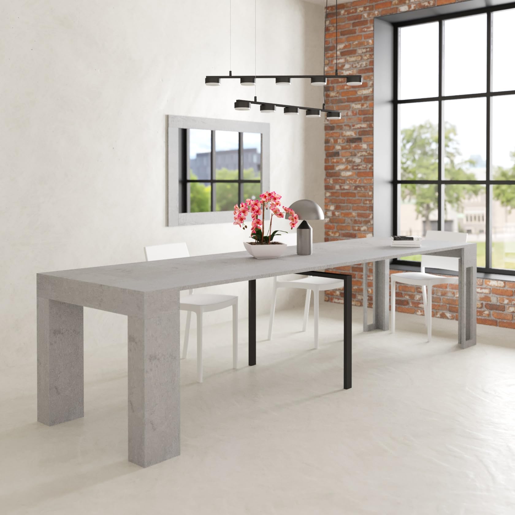 VE.CA - Tavolo Allungabile Kilka, Made in Italy - Console Allungabile con Porta Prolunghe fino a 3 Metri, 14 Posti - Arredo Moderno da Sala da Pranzo, Salvaspazio 90x40x77 (Cemento, 14 Posti)