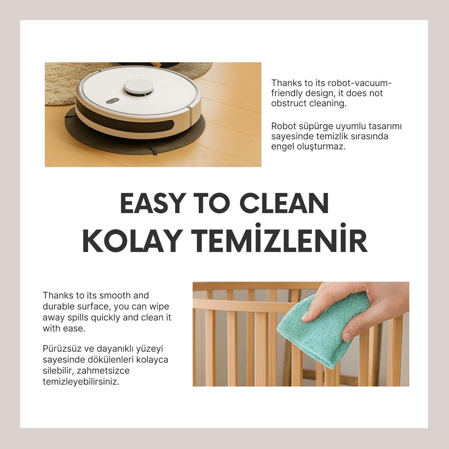 Diamond Lamine Wooden Baby Bed & Cradle, Natural Beech Wood Toddler Bed with Stable Fixed Design, Breathable Mattress Included as Gift, Indoor Use, 50.4 x 31.5 x 15.4 in