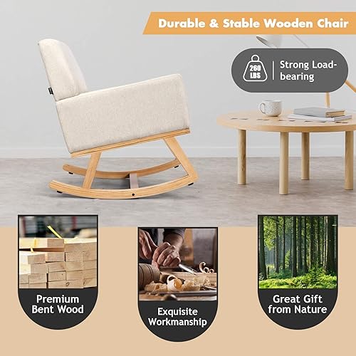 Miniatura 3 de POWERSTONE Sillas mecedoras tapizadas para habitación del bebé, con reposabrazos de mediados de siglo, para espacios pequeños, dormitorio, sala de
