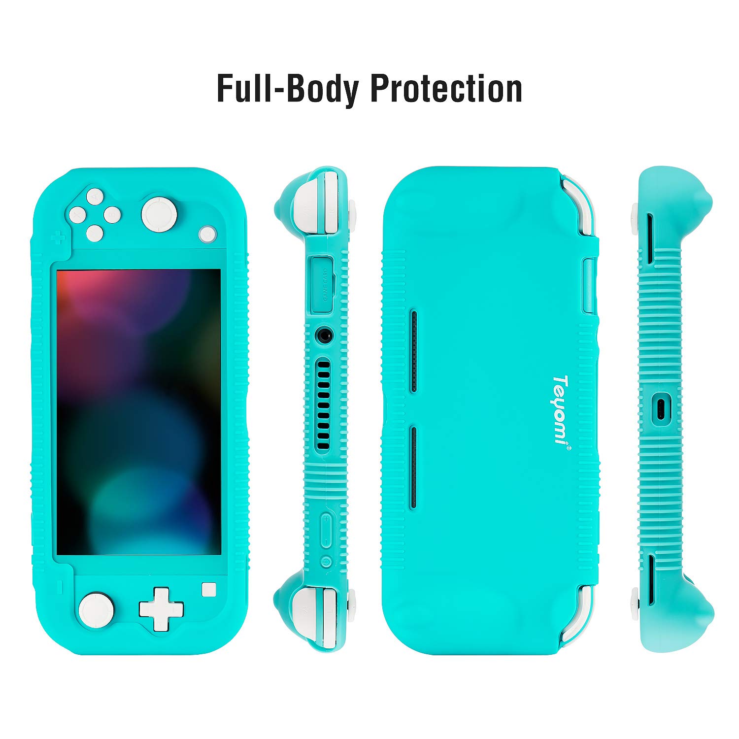 Teyomi - Funda de Silicona para Nintendo Switch Lite con Protector de Pantalla, 4 Piezas Joystick Tapas y Ranuras para Tarjetas, Carcasa con Soporte, diseño Resistente a Golpes y arañazos