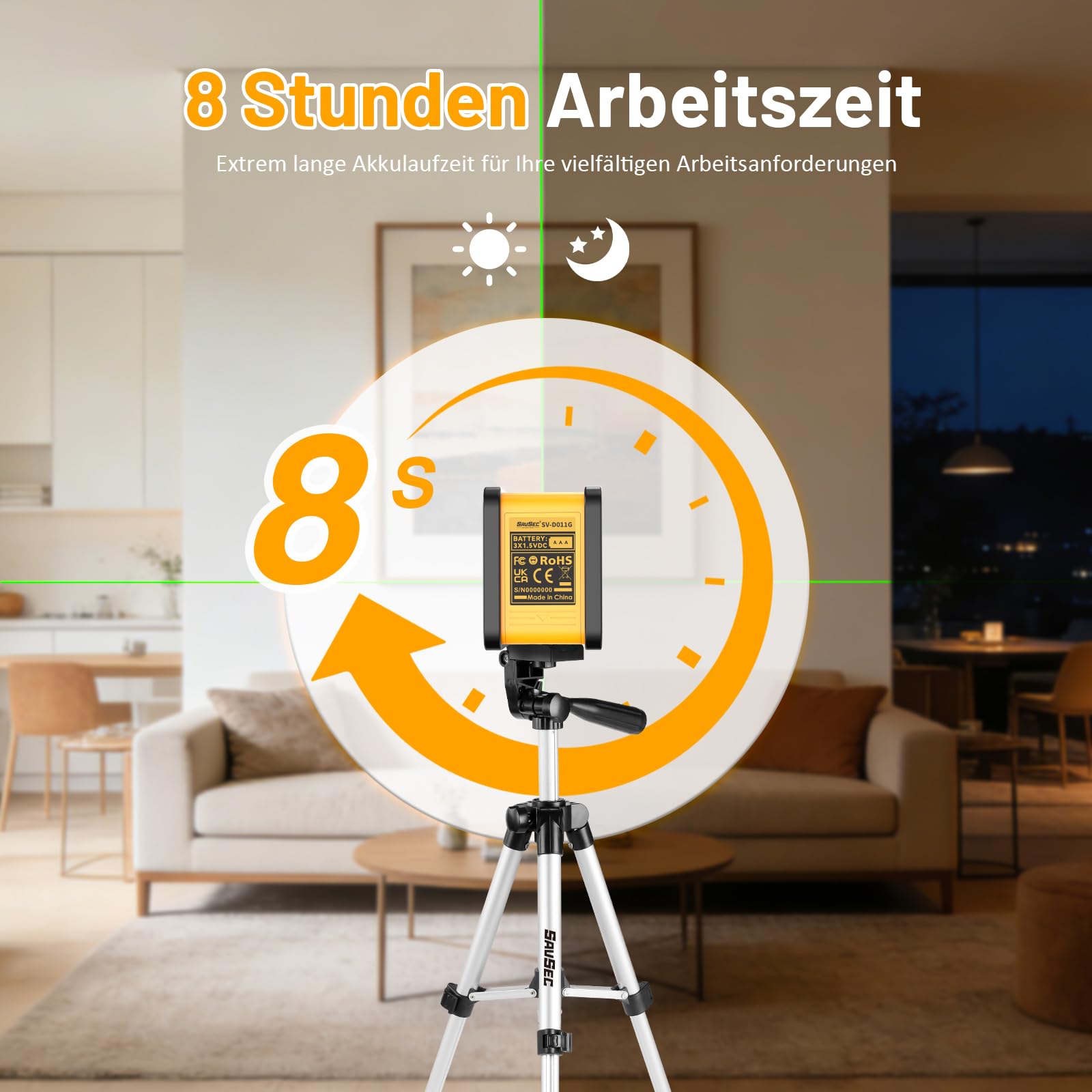 Nivel de burbuja láser con trípode de 1 m, modo pulso, 50 m, láser de líneas cruzadas autonivelante, láser de líneas verticales y horizontales para obras y decoración de interiores, 3 pilas