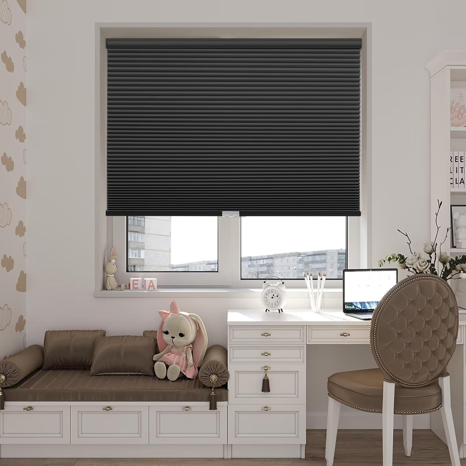 Youngoo Blackout Cellular Shades, Honeycomb Blinds for Indoor Windows, 1.5 inch Cell Pleated Size 36'' W x 72'' H, Pull Down Thermal Window Coverings for Winter, Black, CEL36BK72J