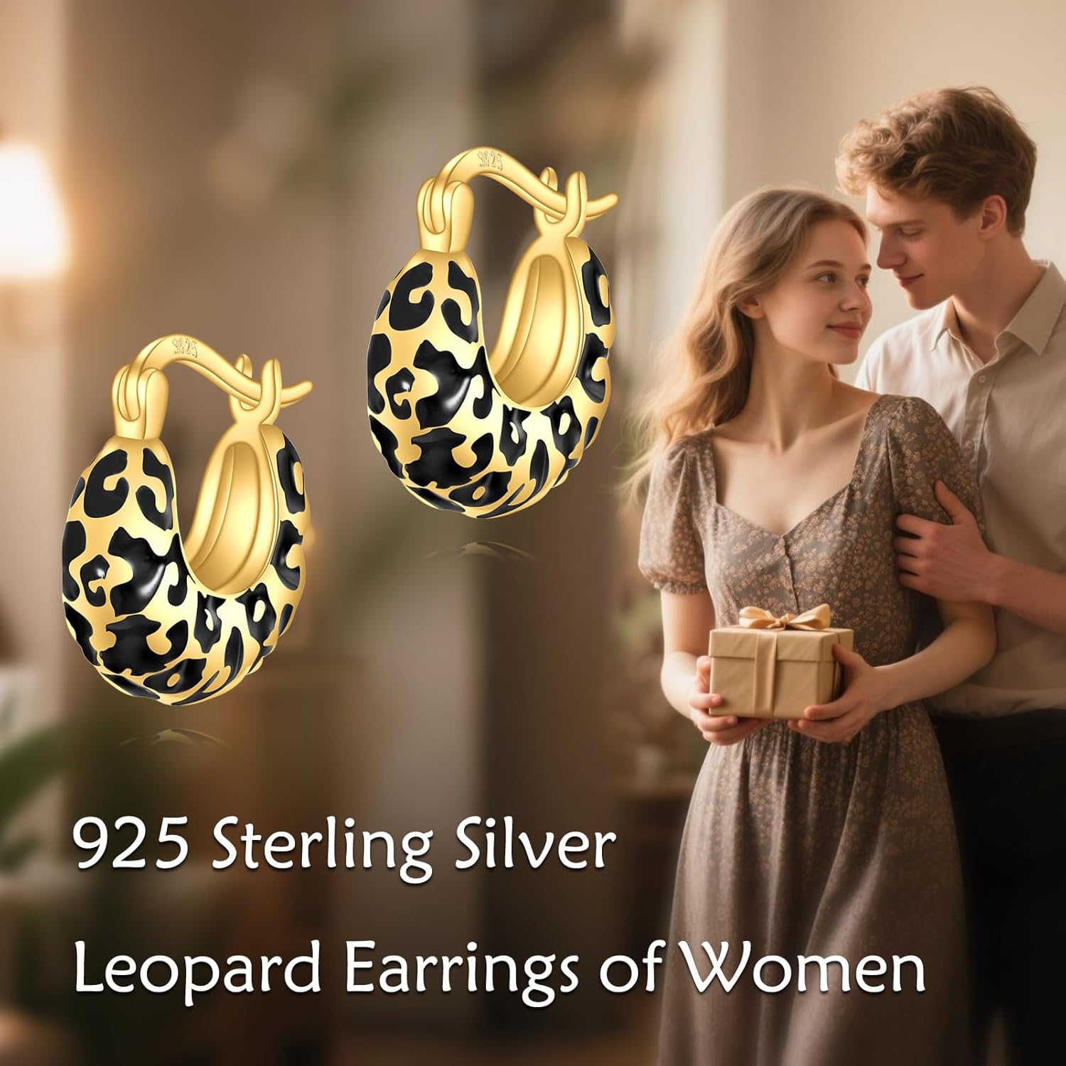 Leopard Print Earrings for Women 925 Sterling Silver Leopard Print Hoop Earrings Geometric Drop Earring Studs Hypoallergenic Fashion Jewelry Gifts - Image 5