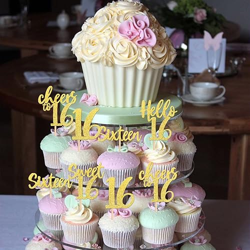 Vista 104 de 30 piezas de decoración negra para cupcakes de cumpleaños número 15 con purpurina de quince Hello 15 para cupcakes Mis membrillo a 15 años