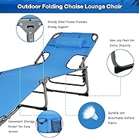 Vista 9 de GYMAX Silla de bronceado, tumbona plegable de playa con agujero para la cara y el brazo, respaldo ajustable, bolsillo lateral, almohada y asa