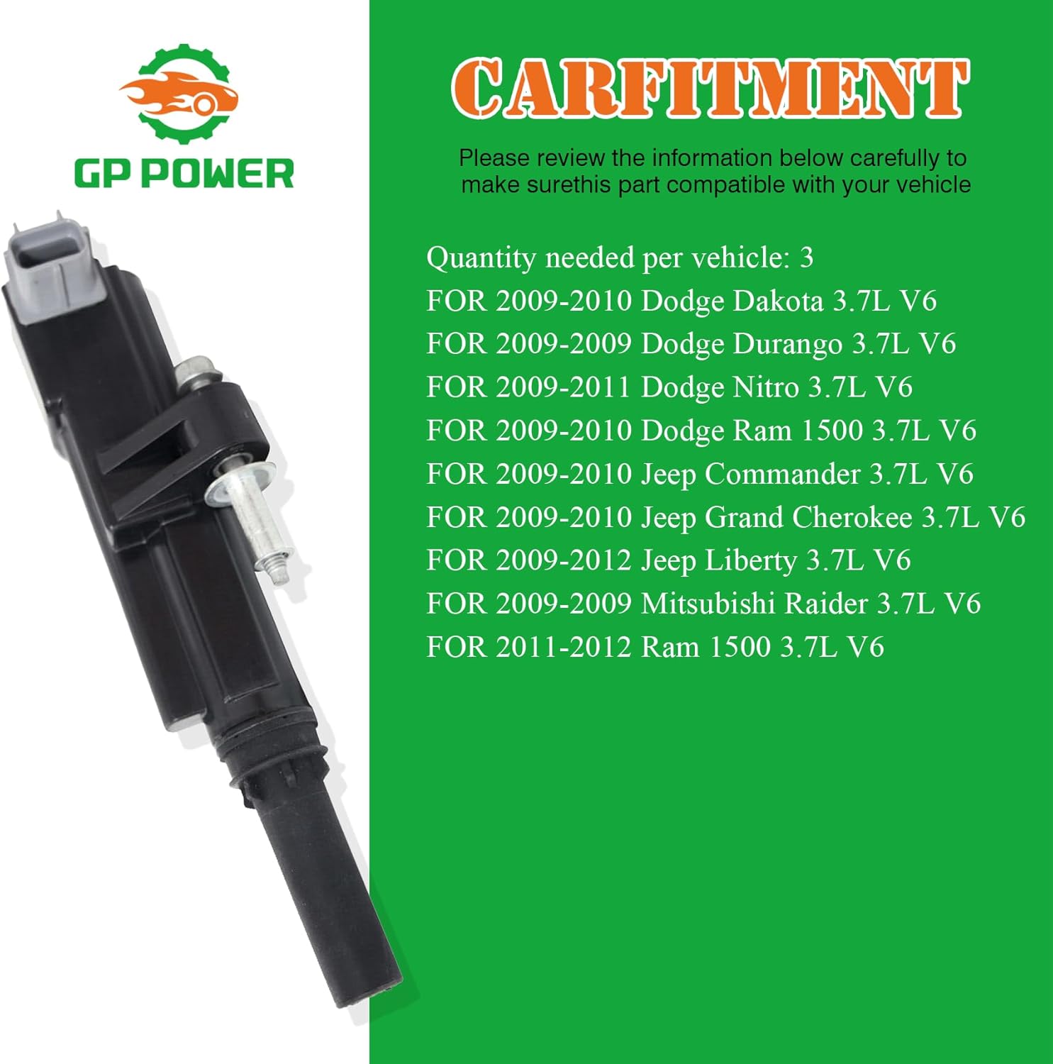 IGNITION COIL 5149199AA UF640 UF-640 5C1709 C1652 SET OF 3 COMPATIBLE WITH Jeep Commander Grand Cherokee Liberty Dodge Dakota Durango Nitro Ram 1500 Mitsubishi Raider Ram 1500 3.7 V6