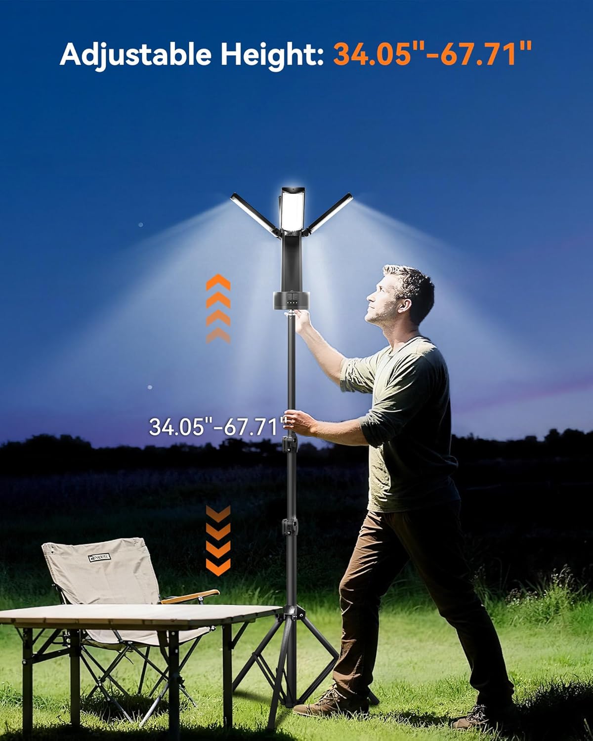 CORESLUX 10400mAh Rechargeable Camping Lights with Stand, 6000K Portable Work Light with 4 LED Lamp Heads, Magnetic Work Light Camping Essentials for Outdoor Work, Garage, Camping, Fishing - Image 4