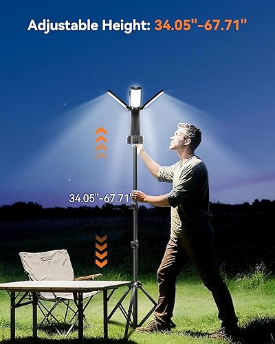 Miniatura 4 de CORESLUX Luces de campamento recargables de 10400 mAh con soporte, luz de trabajo portátil de 6000 K con 4 cabezales de lámpara LED, luz de trabajo