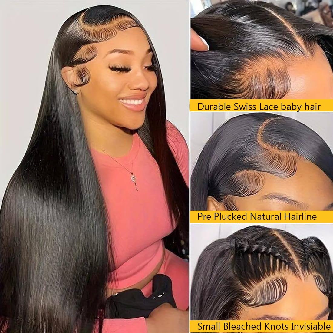 QTHAIR Virgin Straight Hd Lace Closure (20inch) 18A 4x4 Straight Closure Free Part 150% Density Swiss Lace Natural Color Human Hair Closure Pre Plucked with Baby Hair